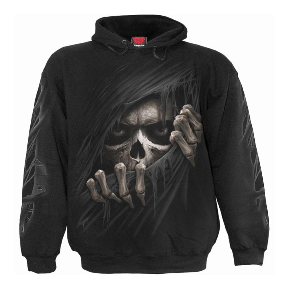 Spiral Unisex Adult Grim Ripper Back & Sleeve Print Pull Over Hoodie / Black